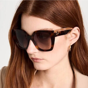Gucci Sunglasses GG Logo Glitter Havana Hollywood Oversize Square Gradient Brown